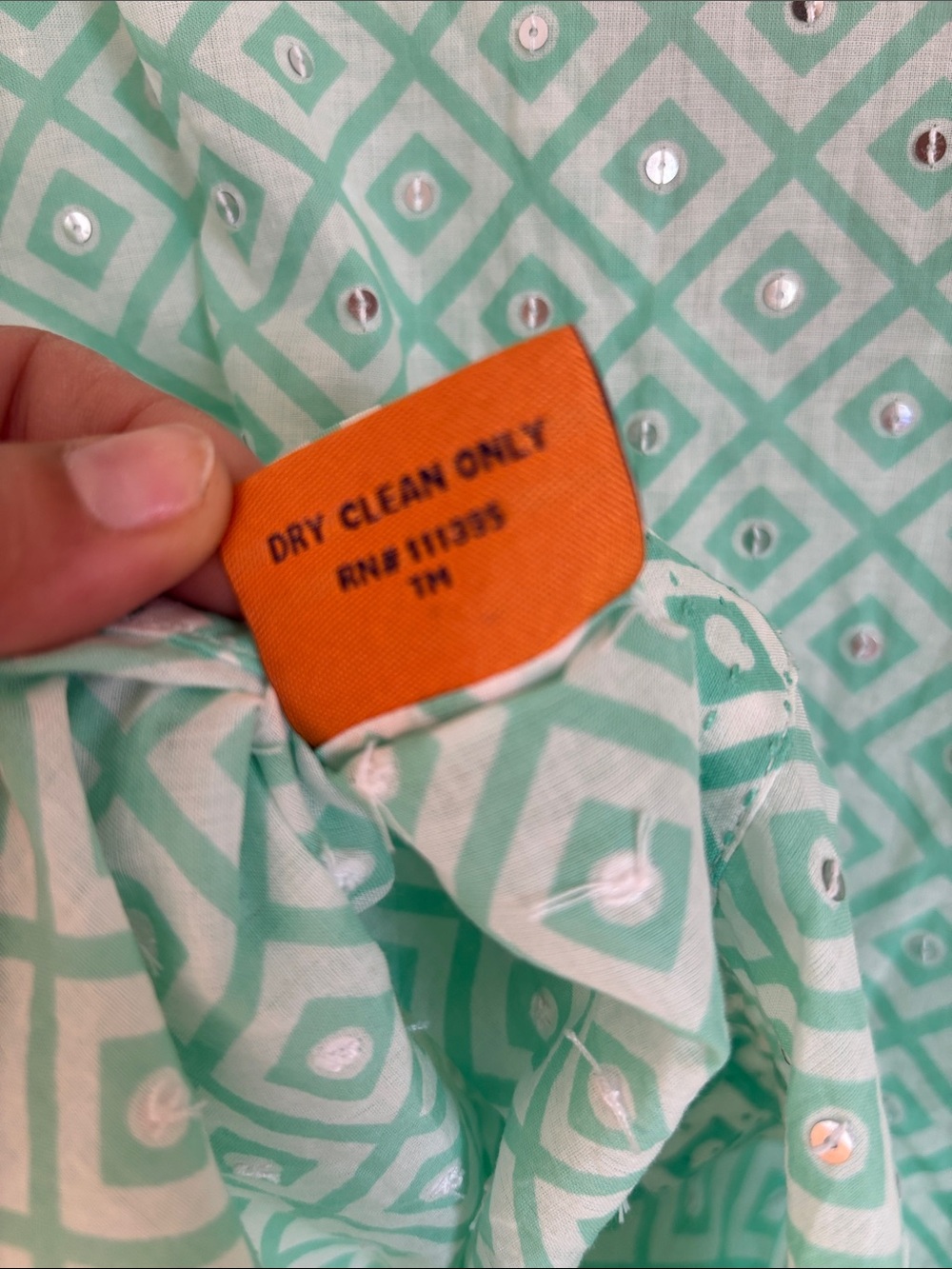 Tory Burch Mint Sequinned Geometric V-Neck Cotton Blouse - Picture 12 of 12